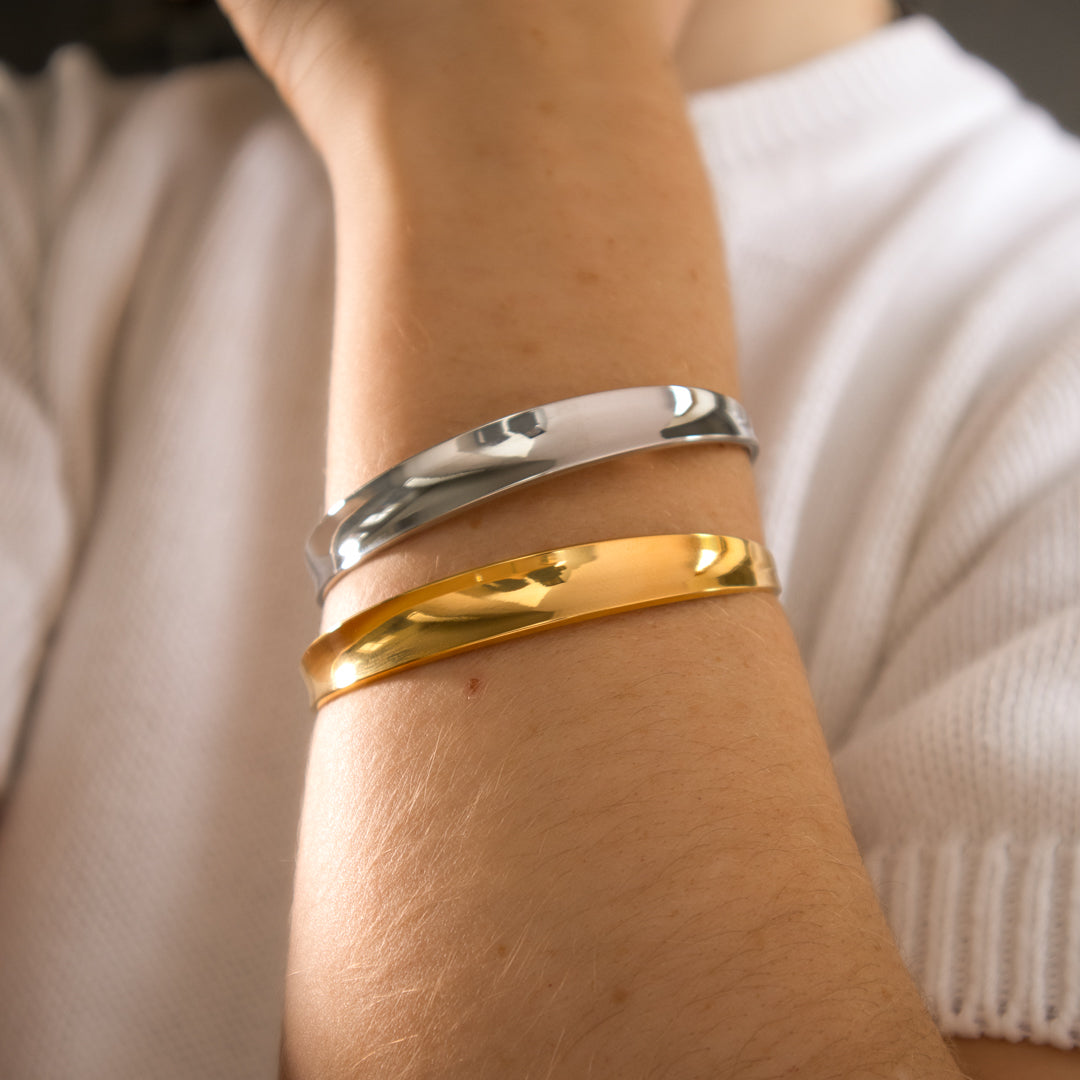 Gold or Silver Tone Stainless Steel Cuff Bangle