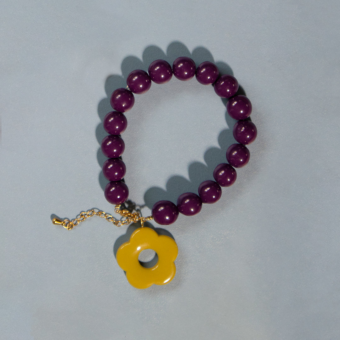 Aubergine Beads and Olive Flower Toggle Necklace