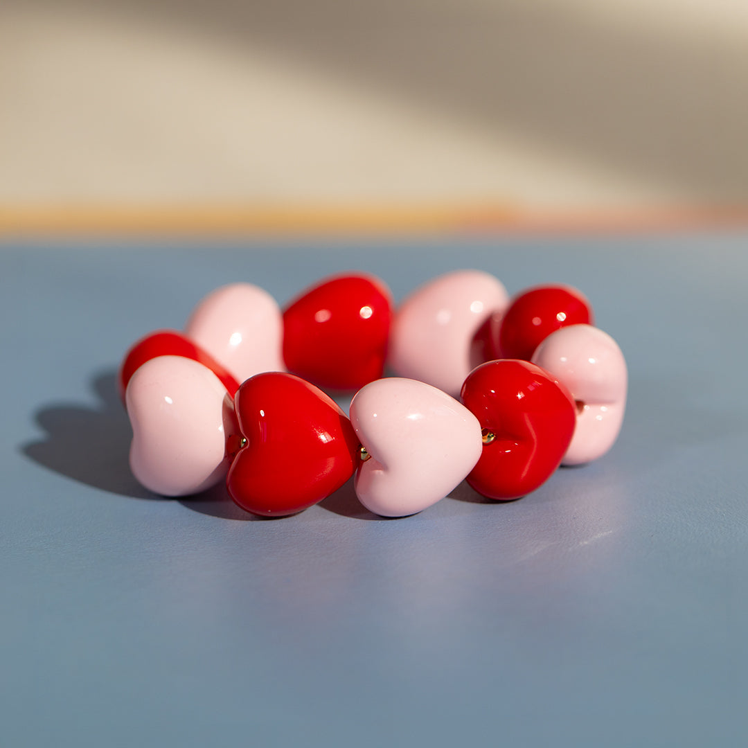 Red & Pink Puff Heart Stretch Bracelet