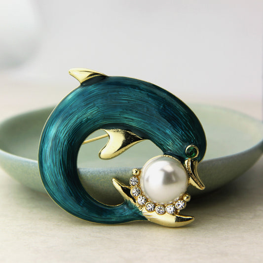 Dolphin And Pearl Brooch