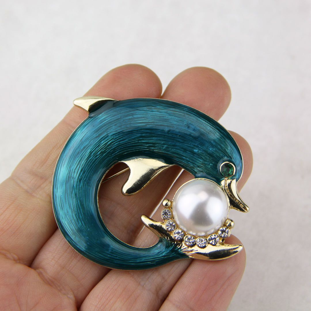 Dolphin And Pearl Brooch