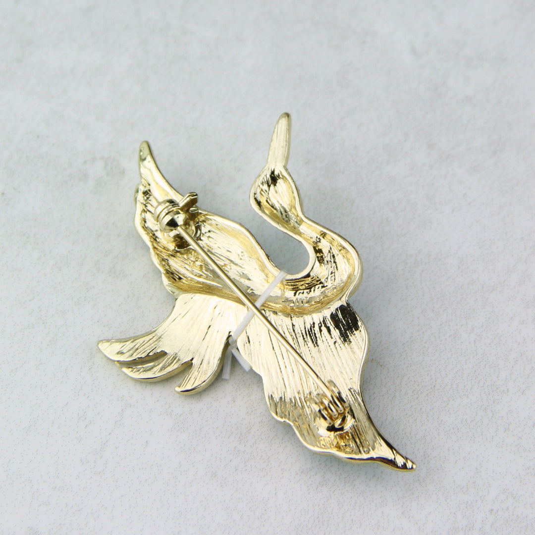 Enamel Bird With Pearl Collar Brooch