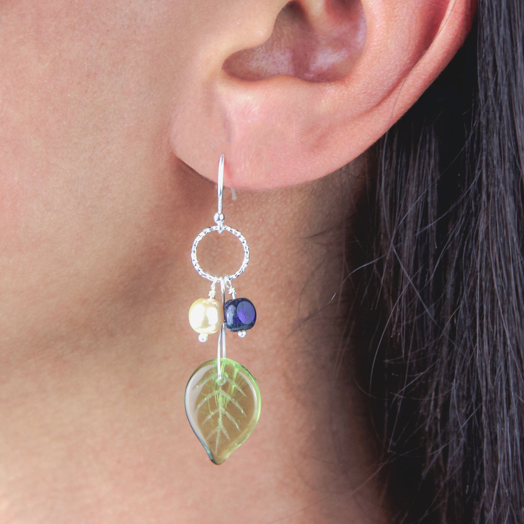 Sterling Silver Blue And Green Flower Earrings