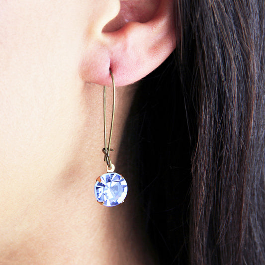 Round Blue Rhinestone Long Earrings