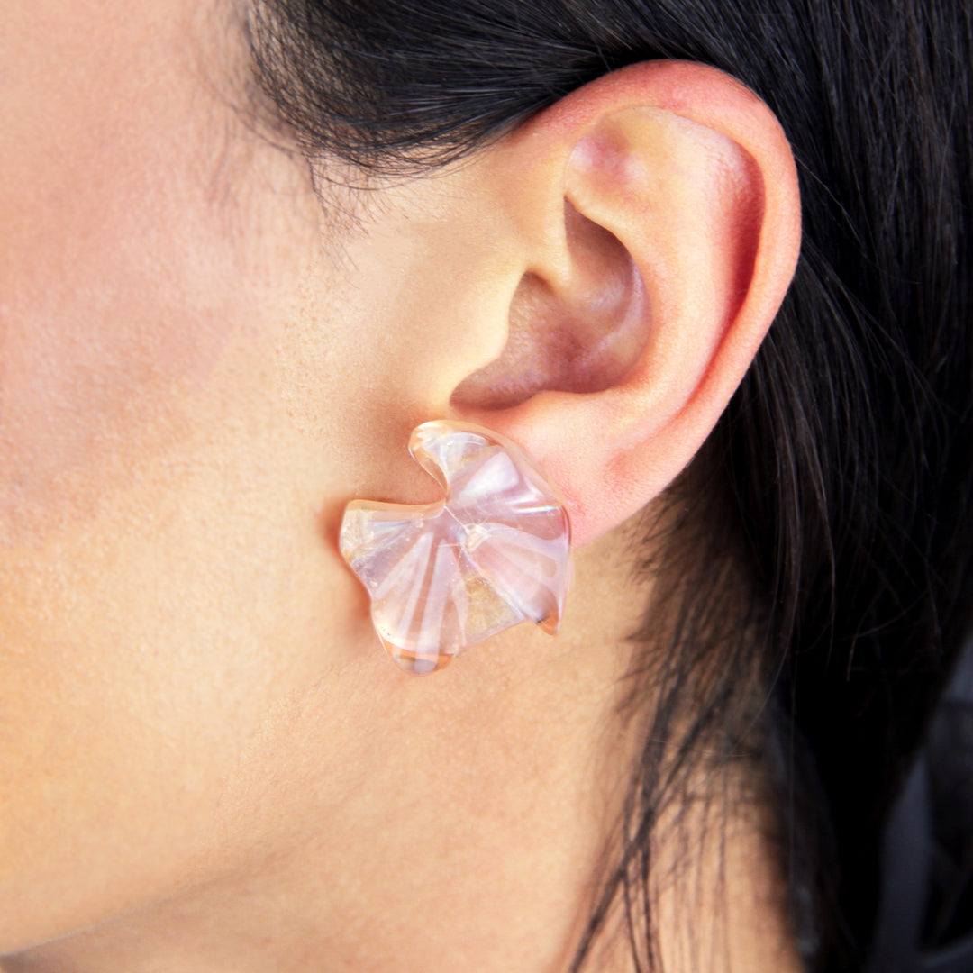 Transparent Pink Flower Statement Resin Stud Earrings