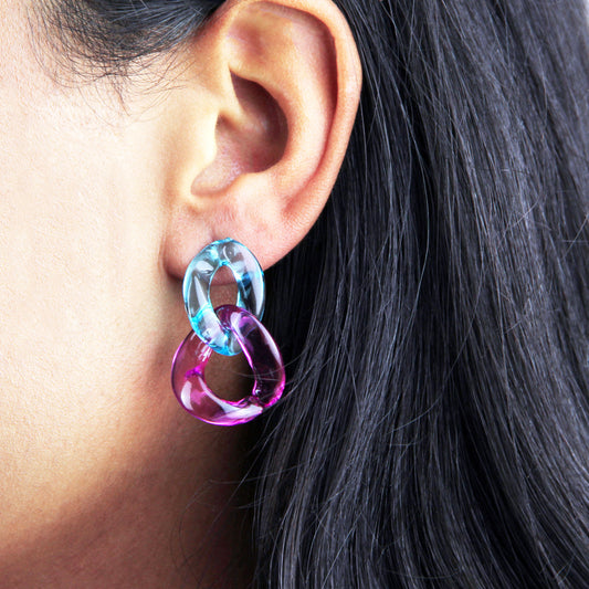 Transparent Blue Resin Chain Earrings
