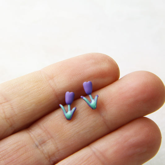 Enamel Tiny Tulip Stud Earrings