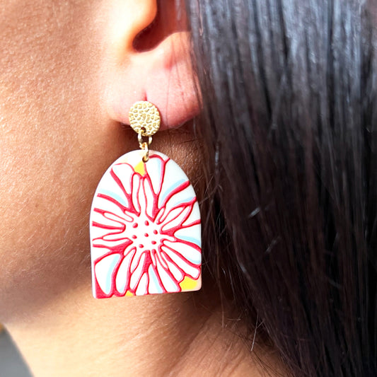 Red And White Statement Drop Earrings