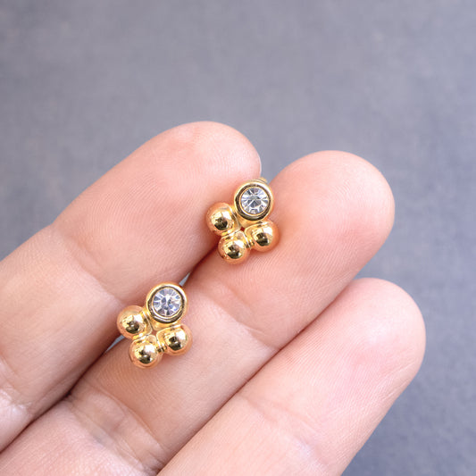 Non Tarnish Diamante And Ball Cluster Stud Earrings