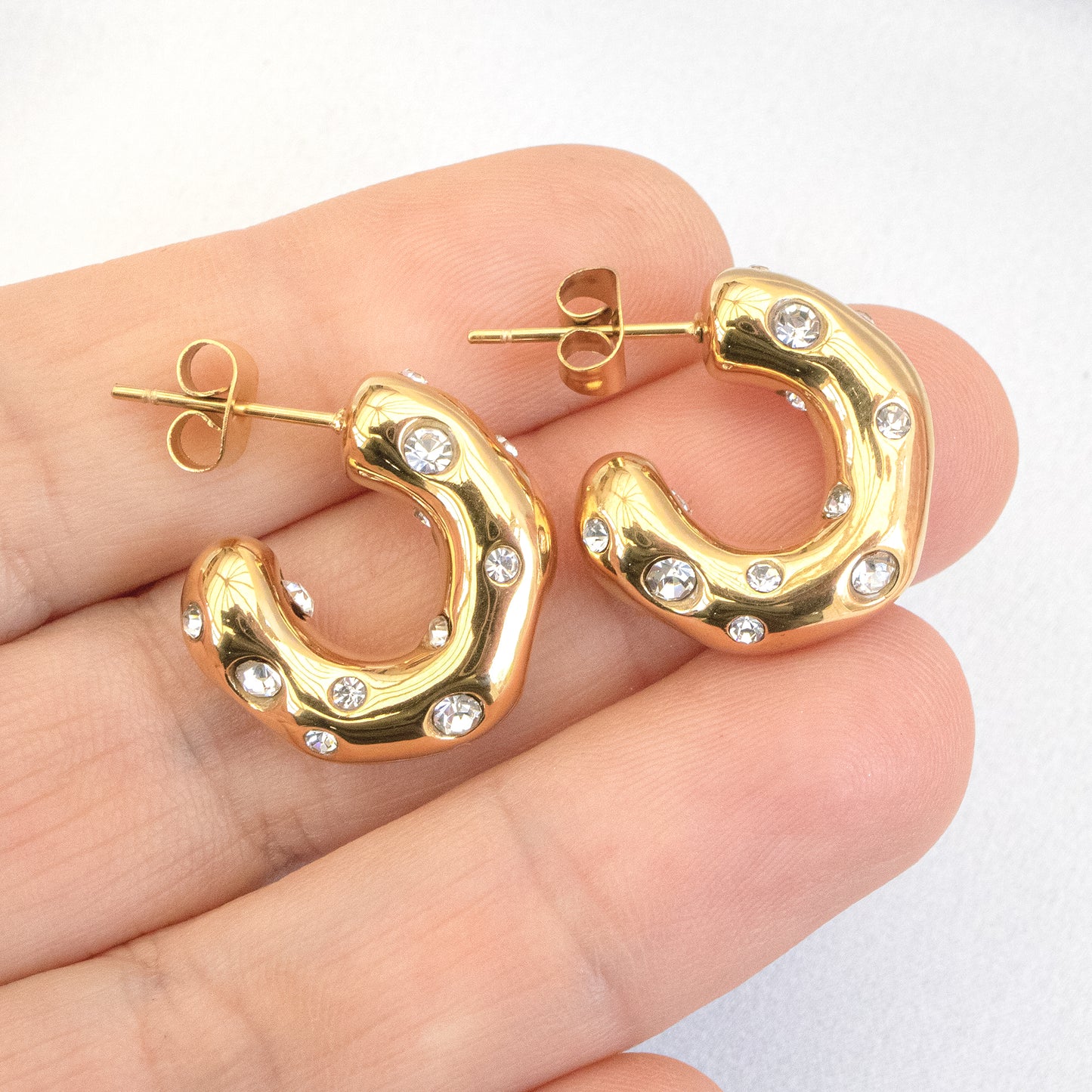 Non Tarnish Chunky Hoop Earrings With Inlaid Diamante