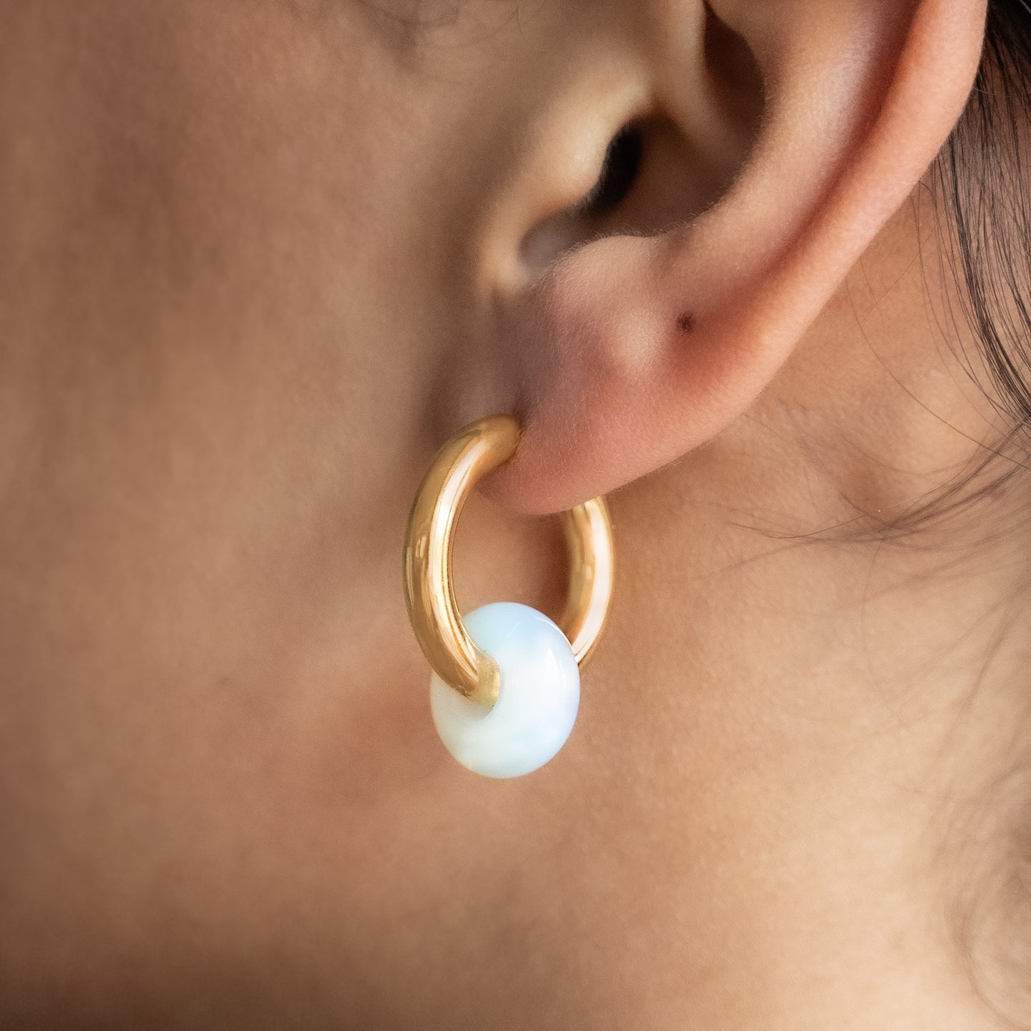 Chunky Gold Opal Donut Hoop Earrings Non Tarnish