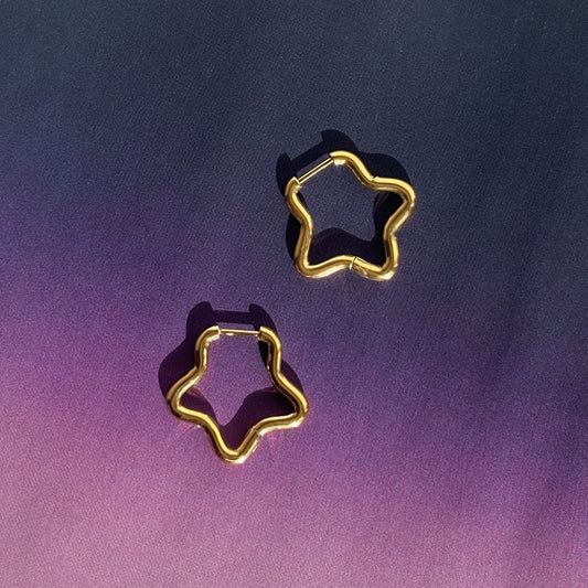 Star Shaped Gold Non Tarnish Hoop Earrings