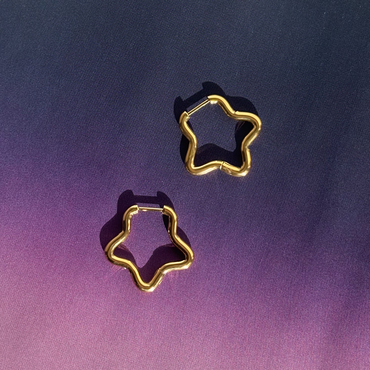 Star Shaped Gold Non Tarnish Hoop Earrings