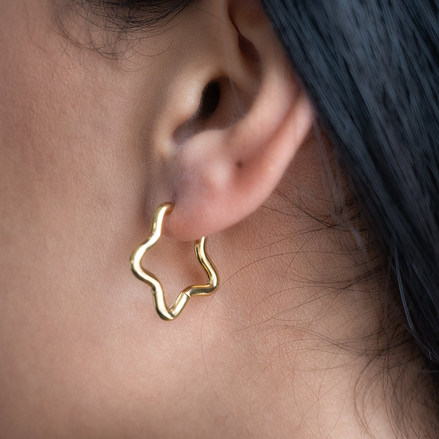 Star Shaped Gold Hoop Earrings