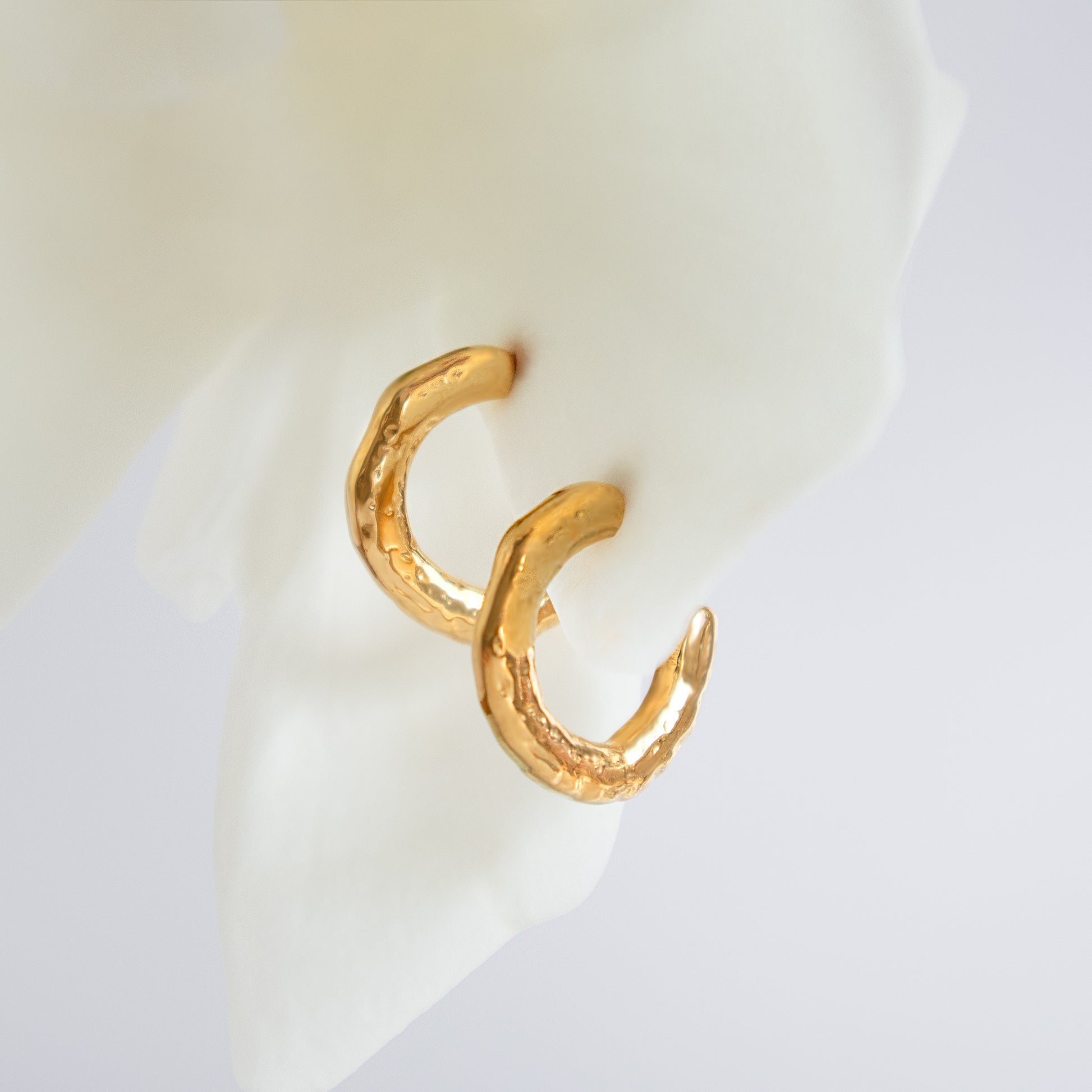 Close up view of Gold Plated Molten Hoops Non Tarnish