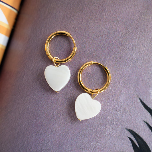 Mother of Pearl Heart Charm Hoops