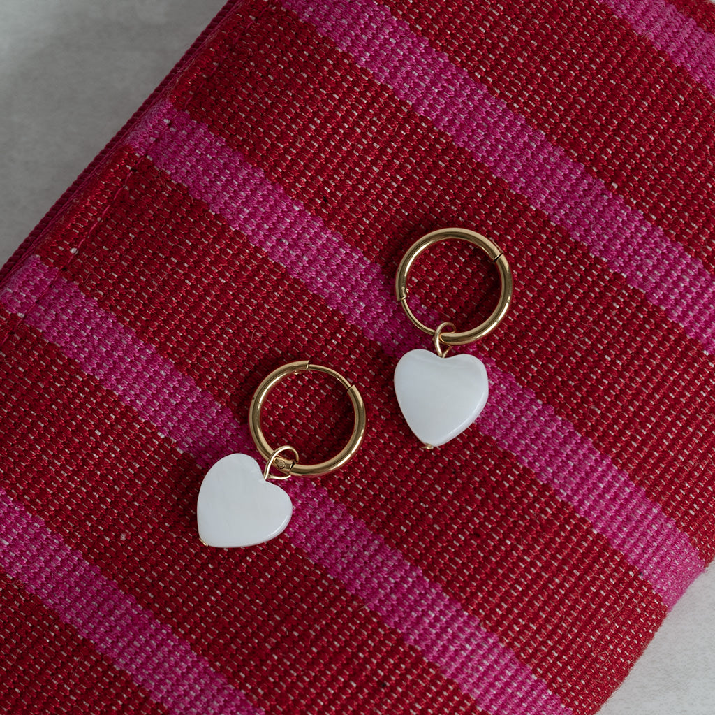 Mother of Pearl Heart Charm Hoops