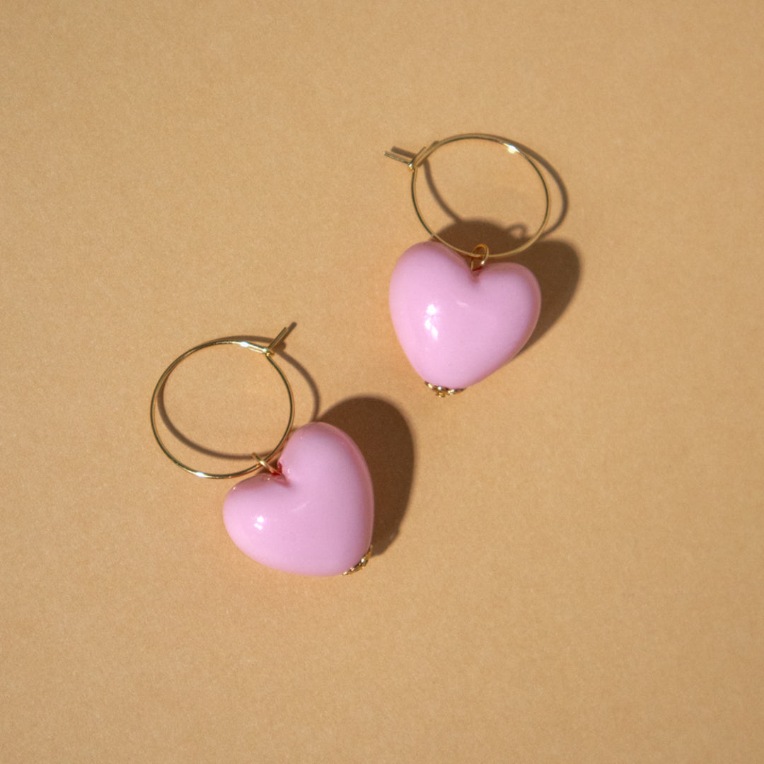 Large Light Pink Heart Hoop Earrings