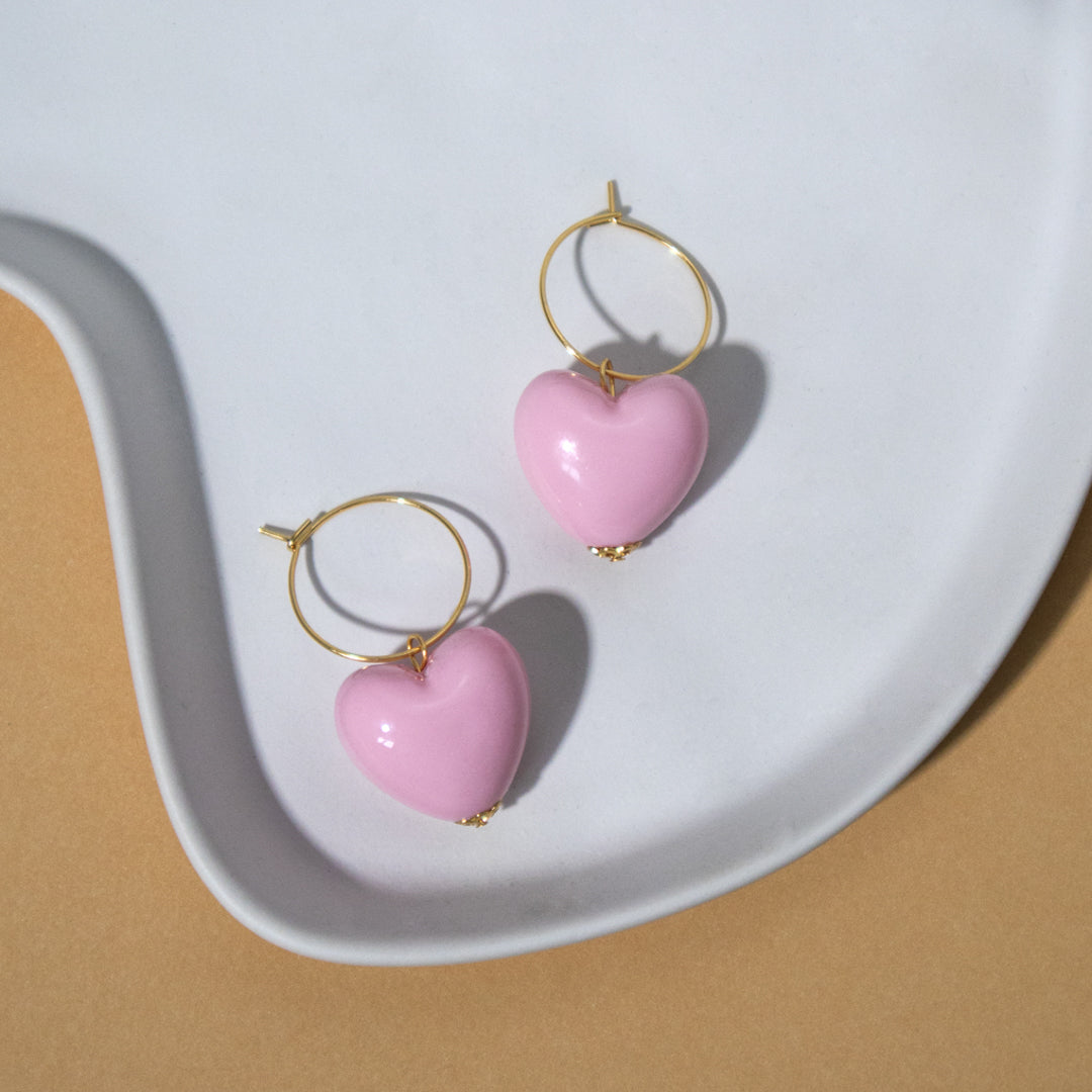 Buttermilk Yellow Bead and Pink Heart Necklace