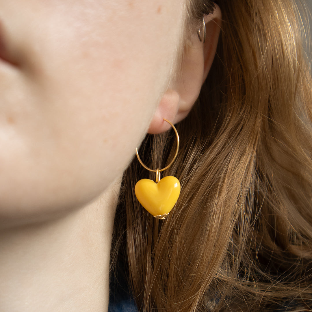 Sunshine Yellow Heart Hoop Earrings