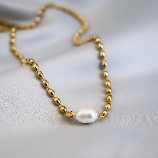 Gold Pearl Necklace Non Tarnish Bead Chain