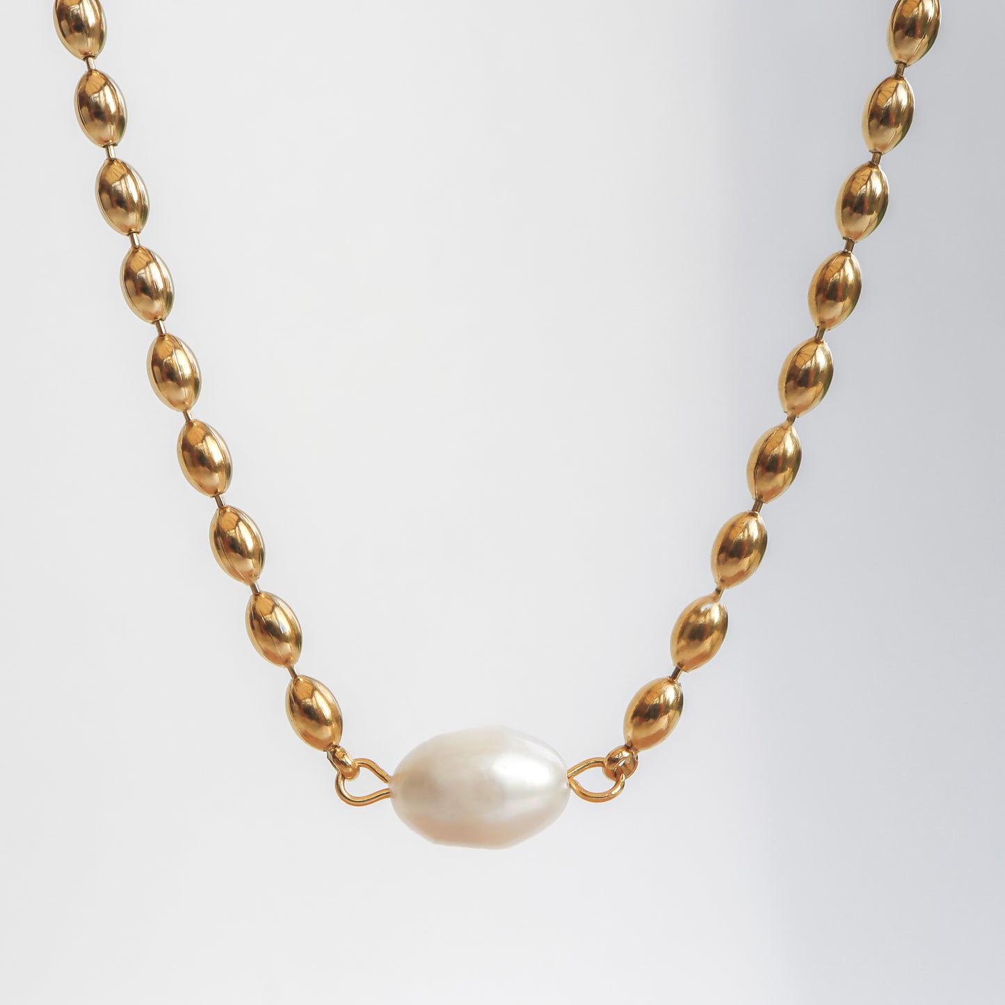 Gold Pearl Necklace Non Tarnish Bead Chain