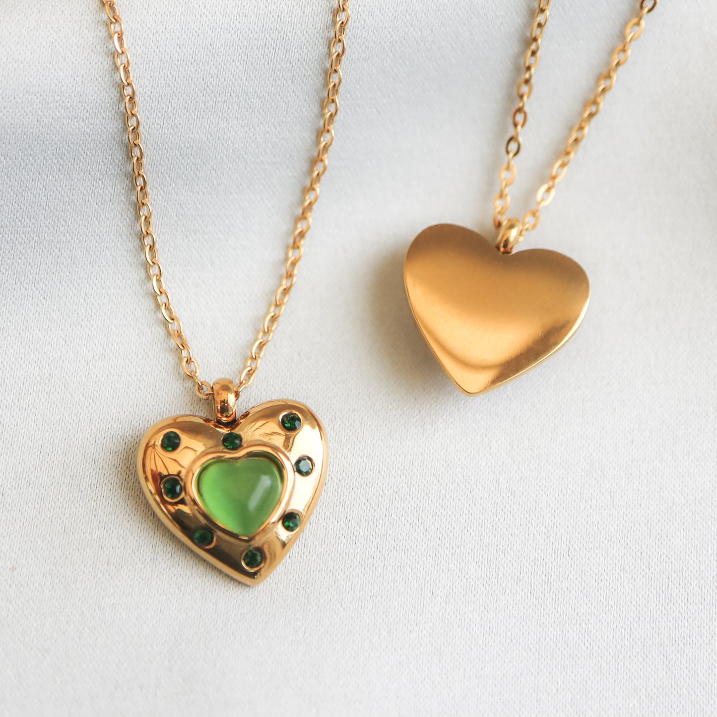 Non Tarnish Opaque Stone And Zircon Heart Necklace