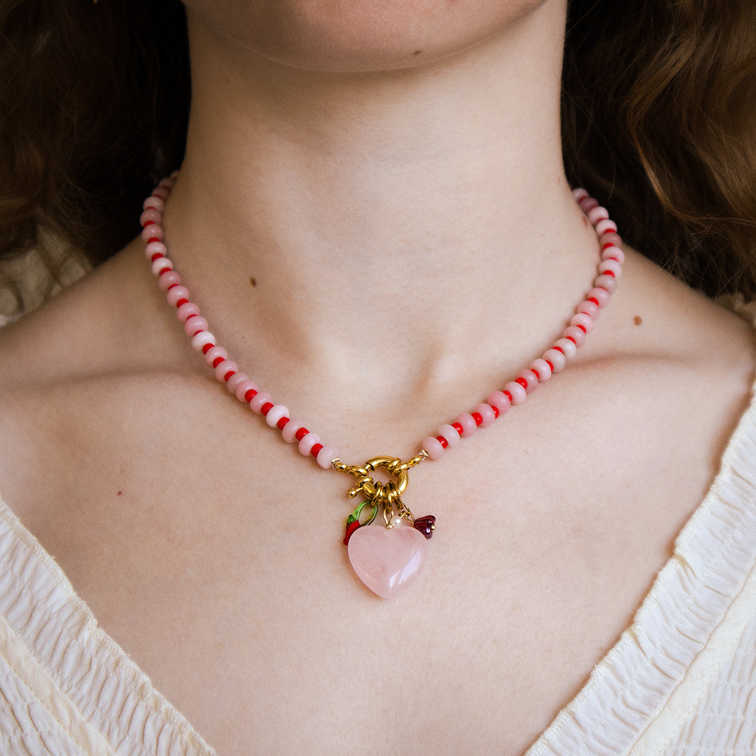 Gemstone Rose Quartz Heart Gingham Bracelet