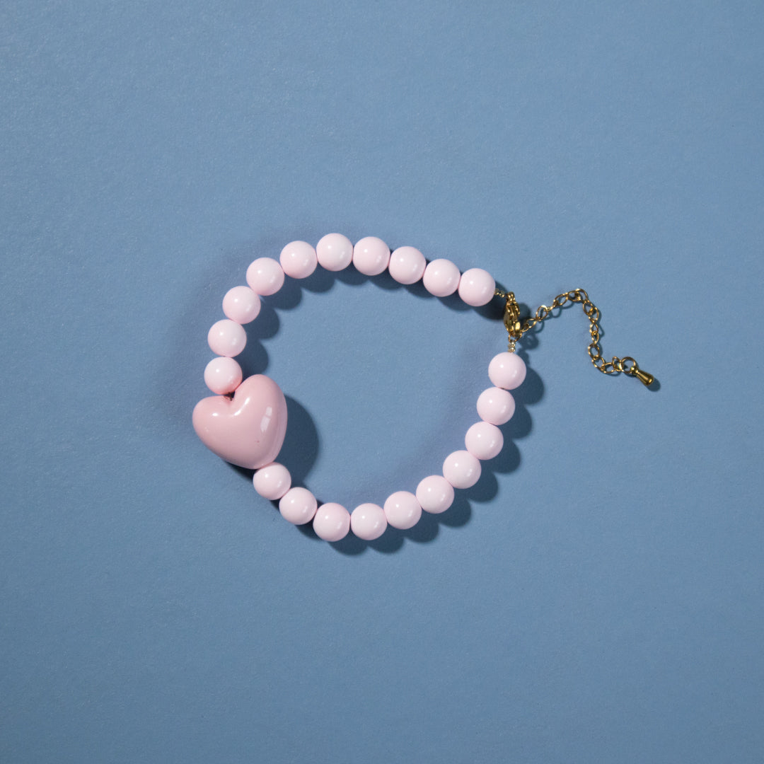 Pink Bead and Heart Toggle Necklace