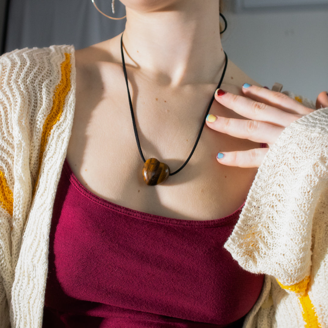 Tiger's Eye Heart Long Pendant Necklace
