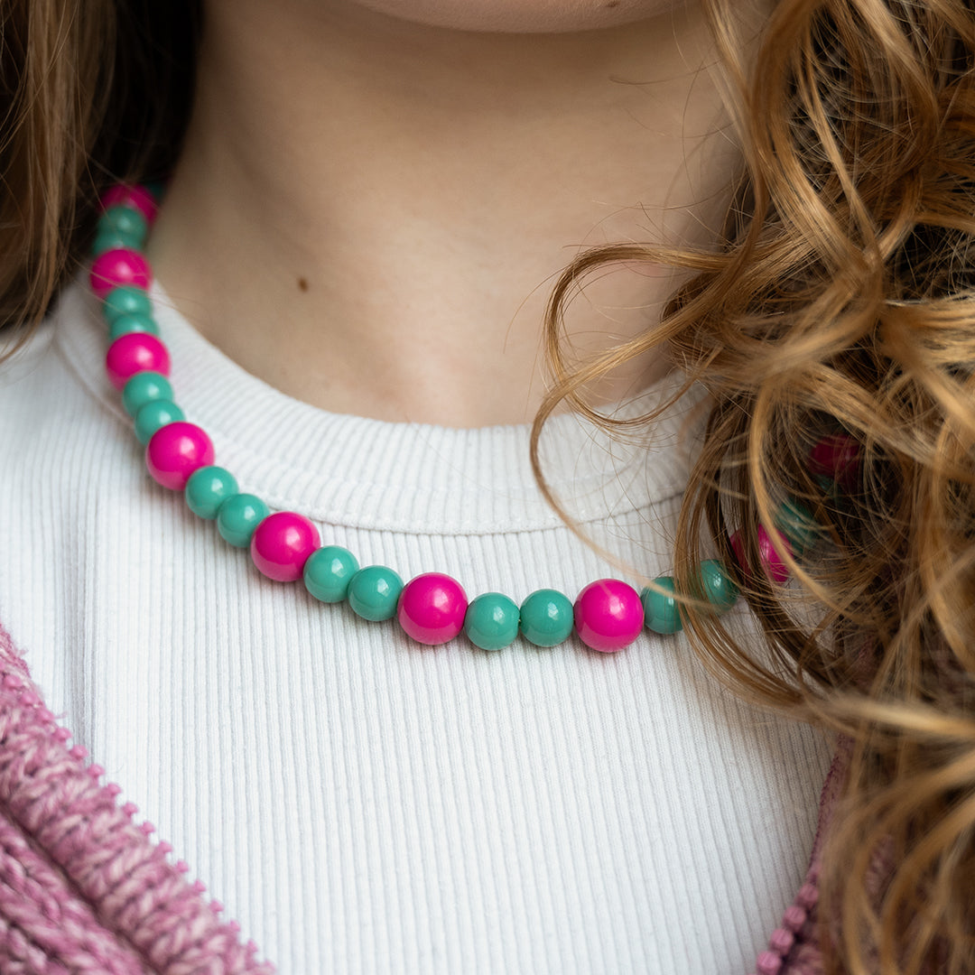 Chunky Green and Pink Bubble Bead Necklace