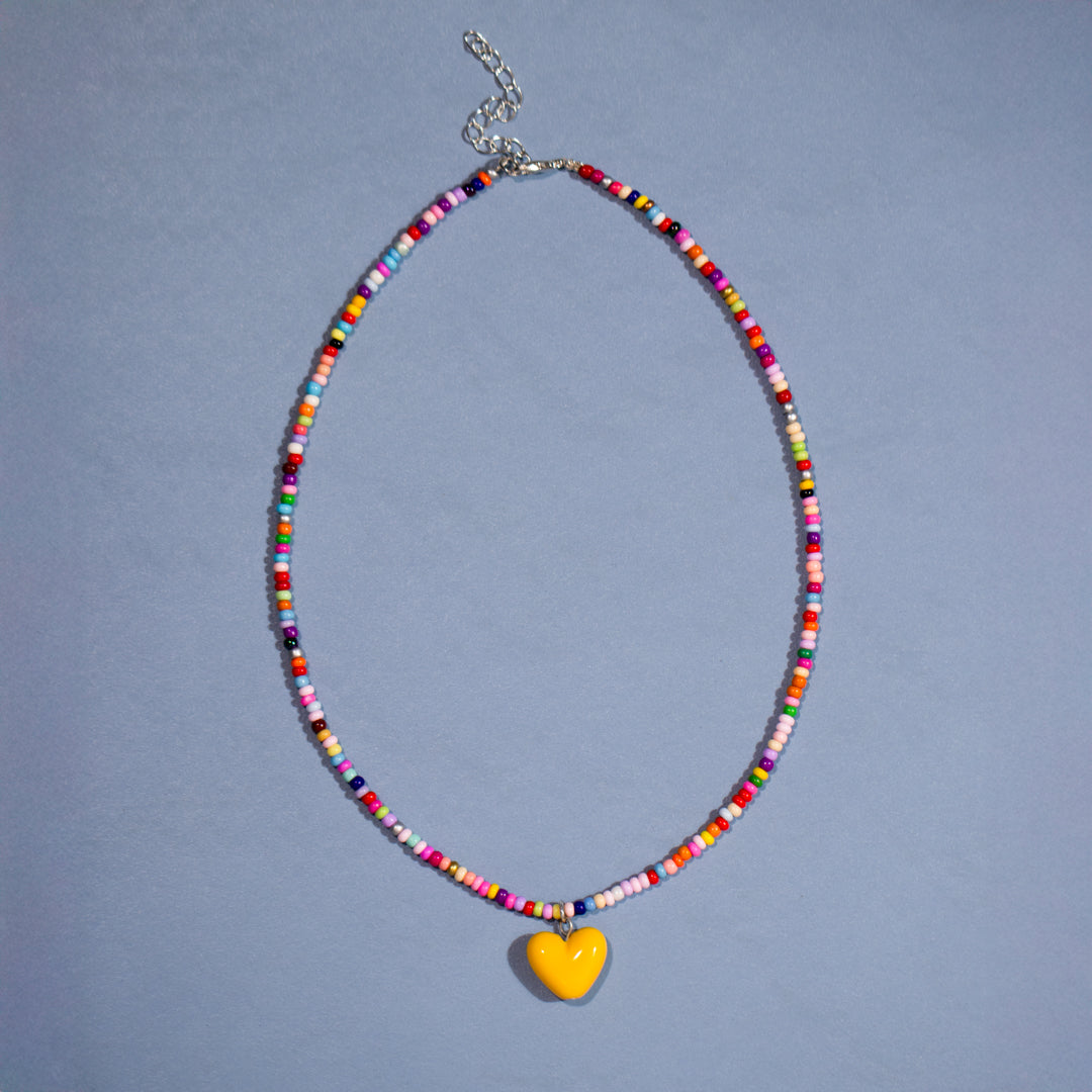 Multicolour Seed Bead Heart Necklace