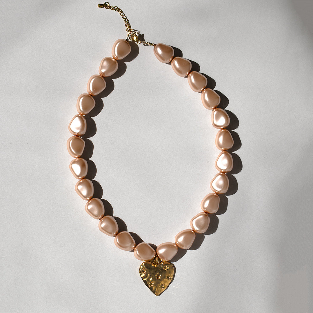 Molten Pearl Necklace with Heart Charm