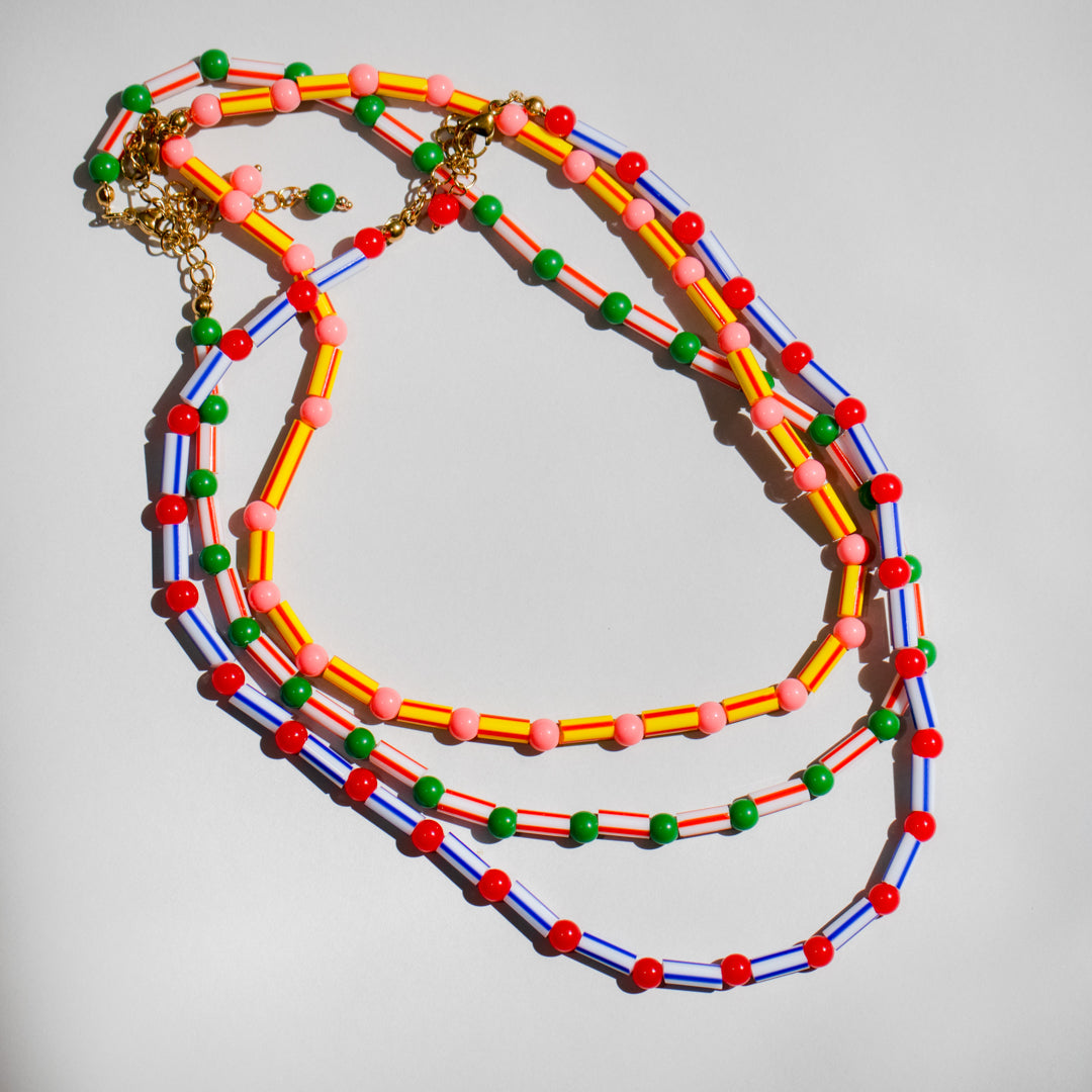Candy Stripe Red and Green Bead Necklace
