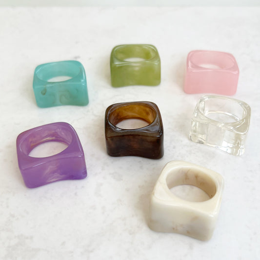Chunky Square Colourful Resin Ring