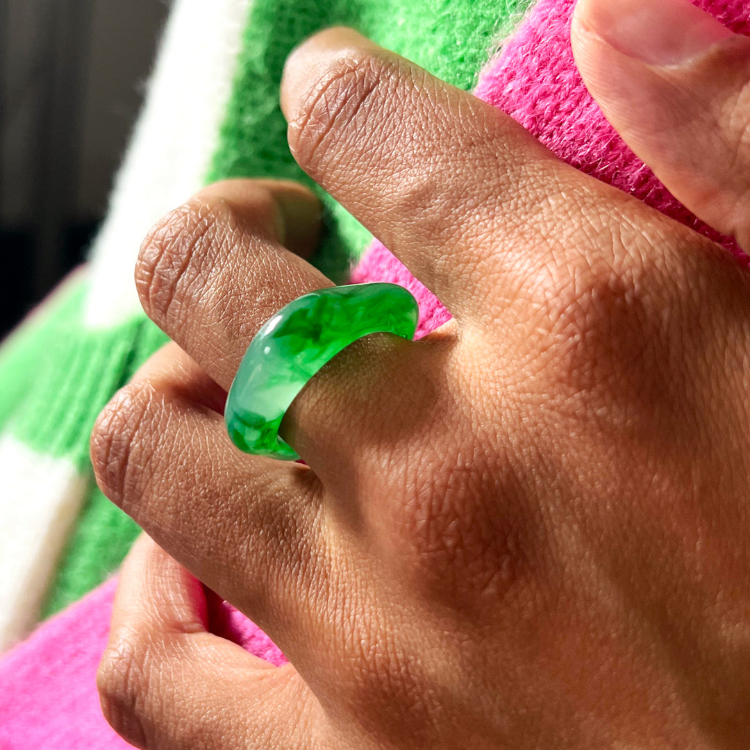 Green Geometric Resin Open Ring