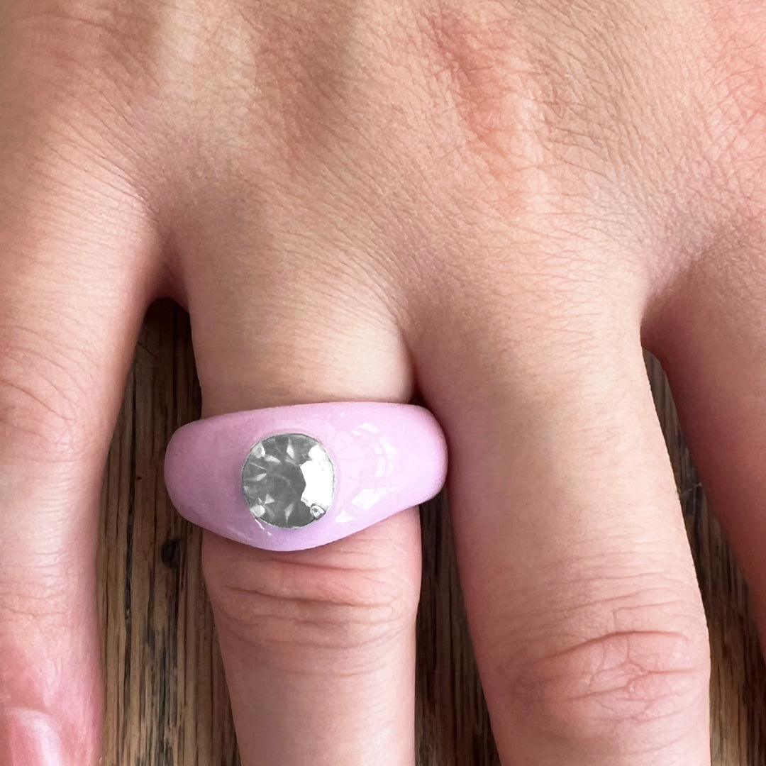 Colourful Resin Ring With Rhinestone