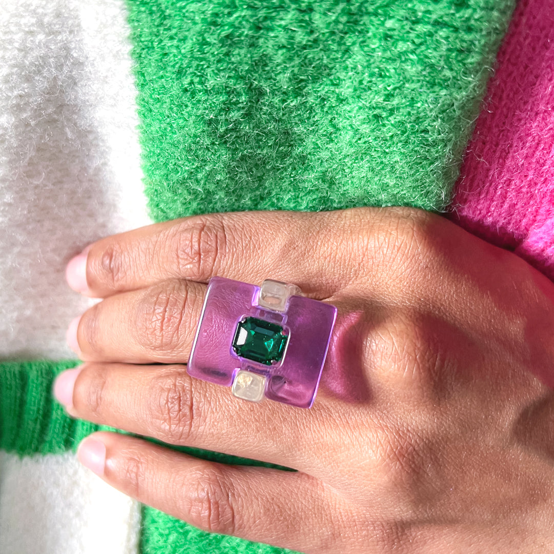 Outsized Statement Baguette Rhinestone Resin Ring