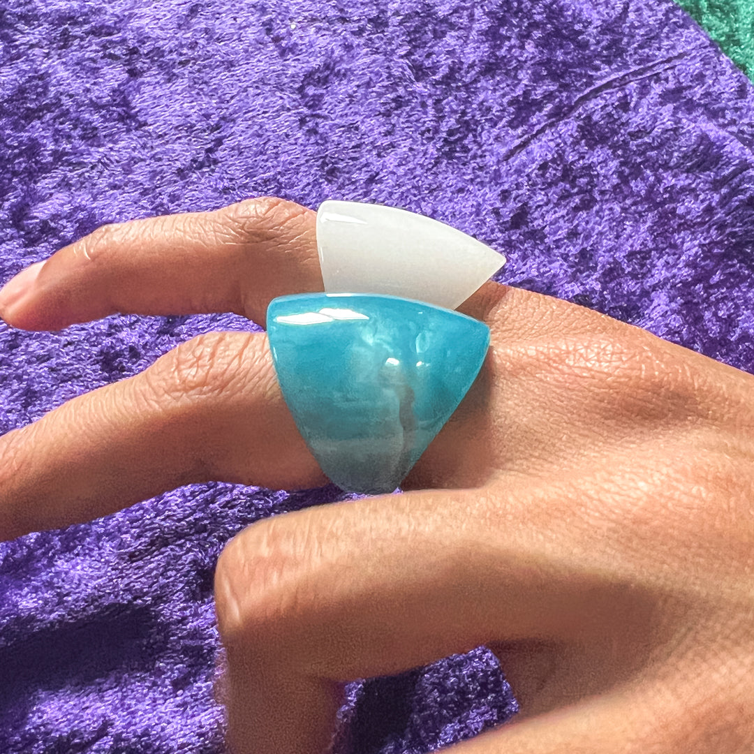 Large Oval Opaque Marbled Resin Ring