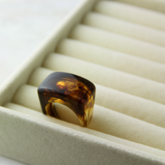 Amber Coloured Chunky Resin Ring