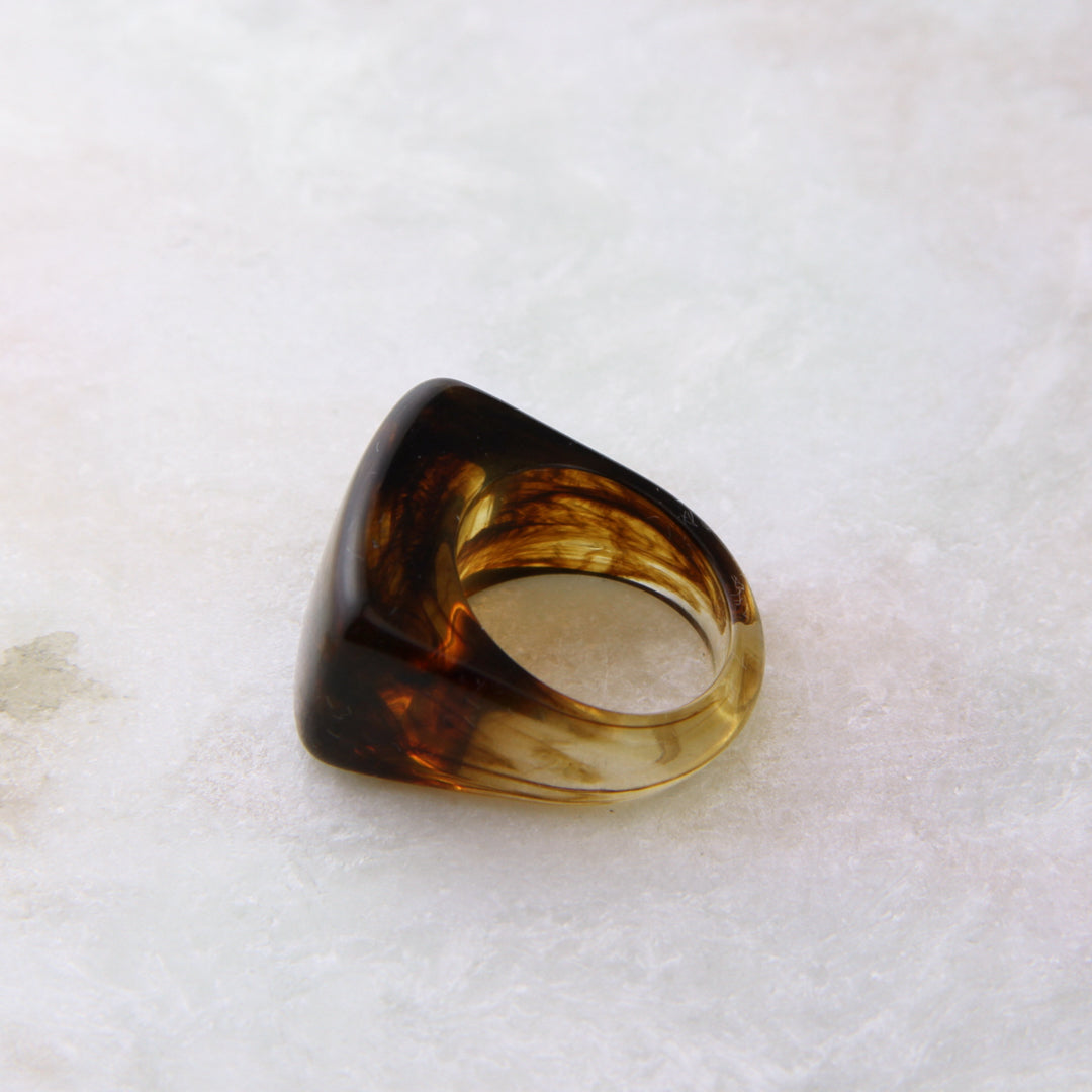 Amber Coloured Chunky Resin Ring