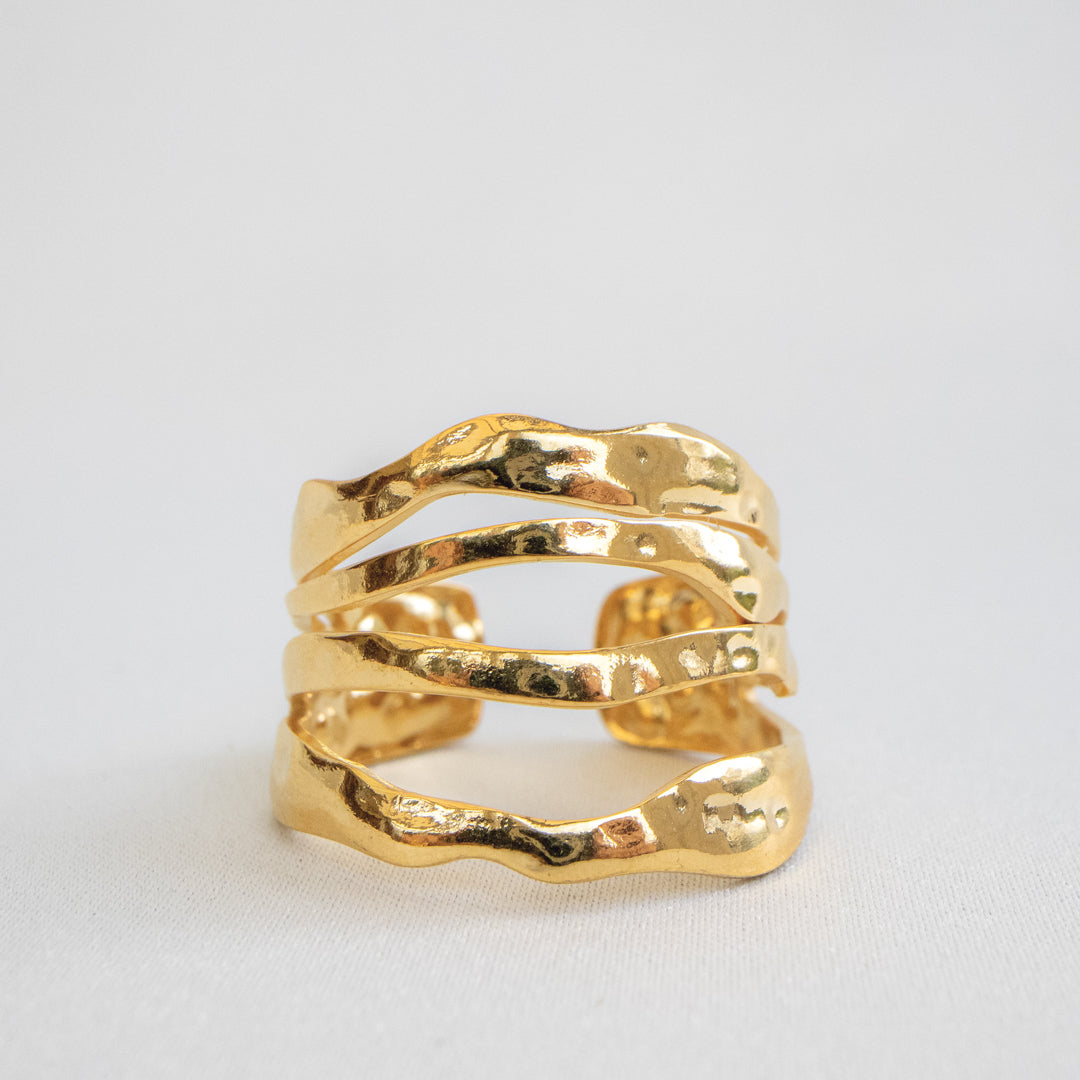 Multi Layer Molten Open Adjustable Ring Non Tarnish