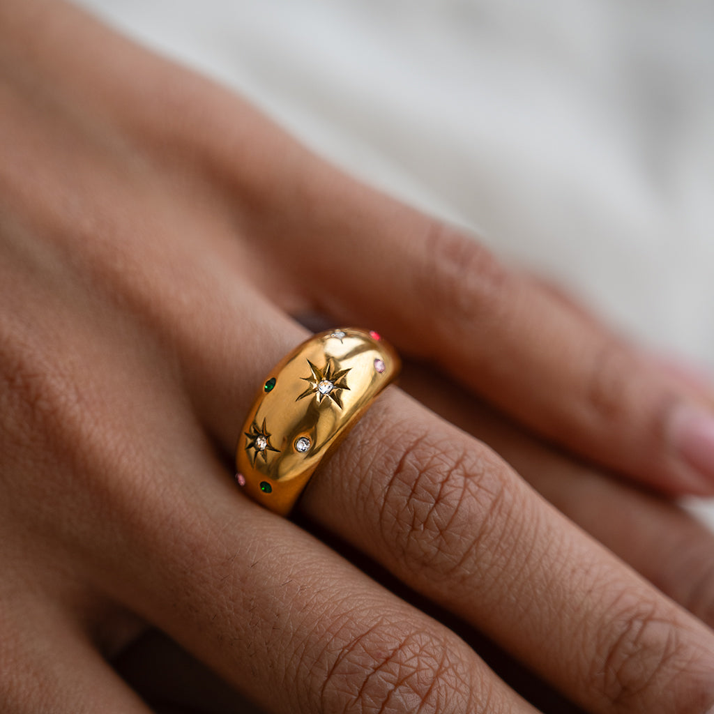 Chunky Dome Starburst Ring Non Tarnish