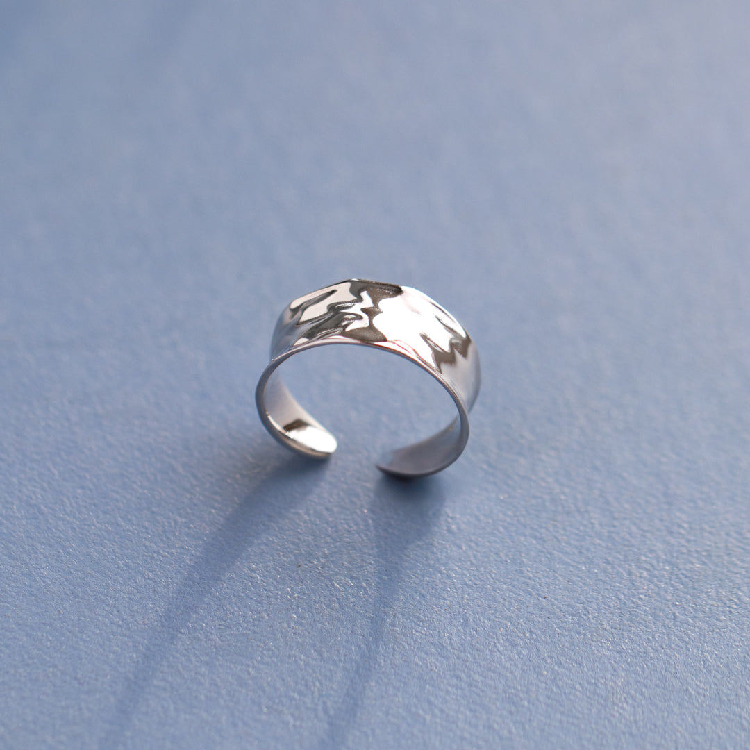 Sterling Silver Hammered Wide Open Ring