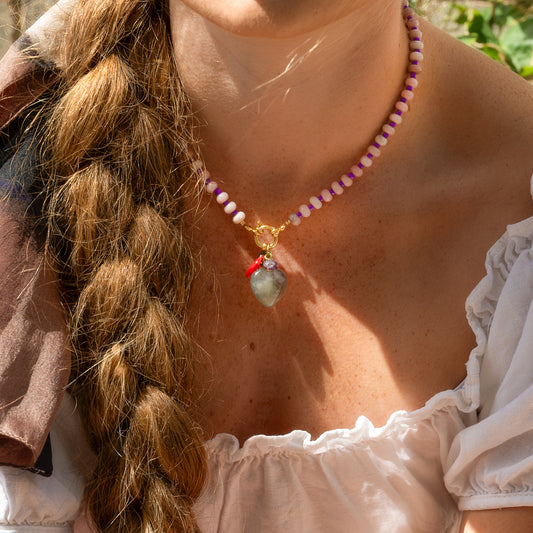 Pink And Purple Gingham Gemstone Necklace