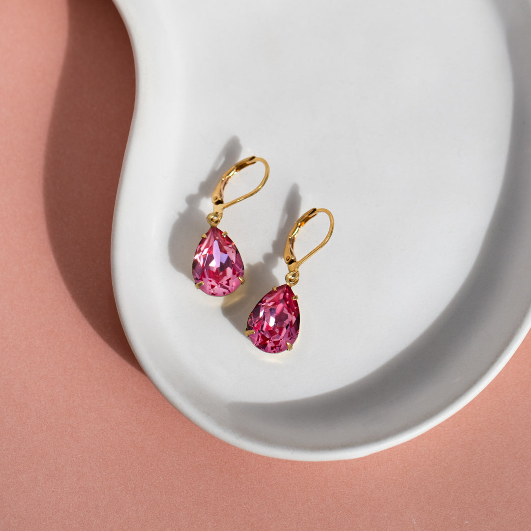 Pink Teardrop Earrings with Swarovski Crystals