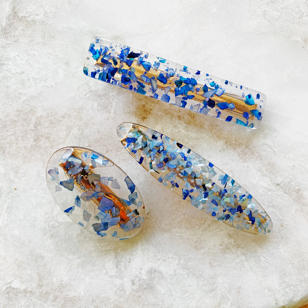 Set Of Three Blue Flake Hair Clip Slides