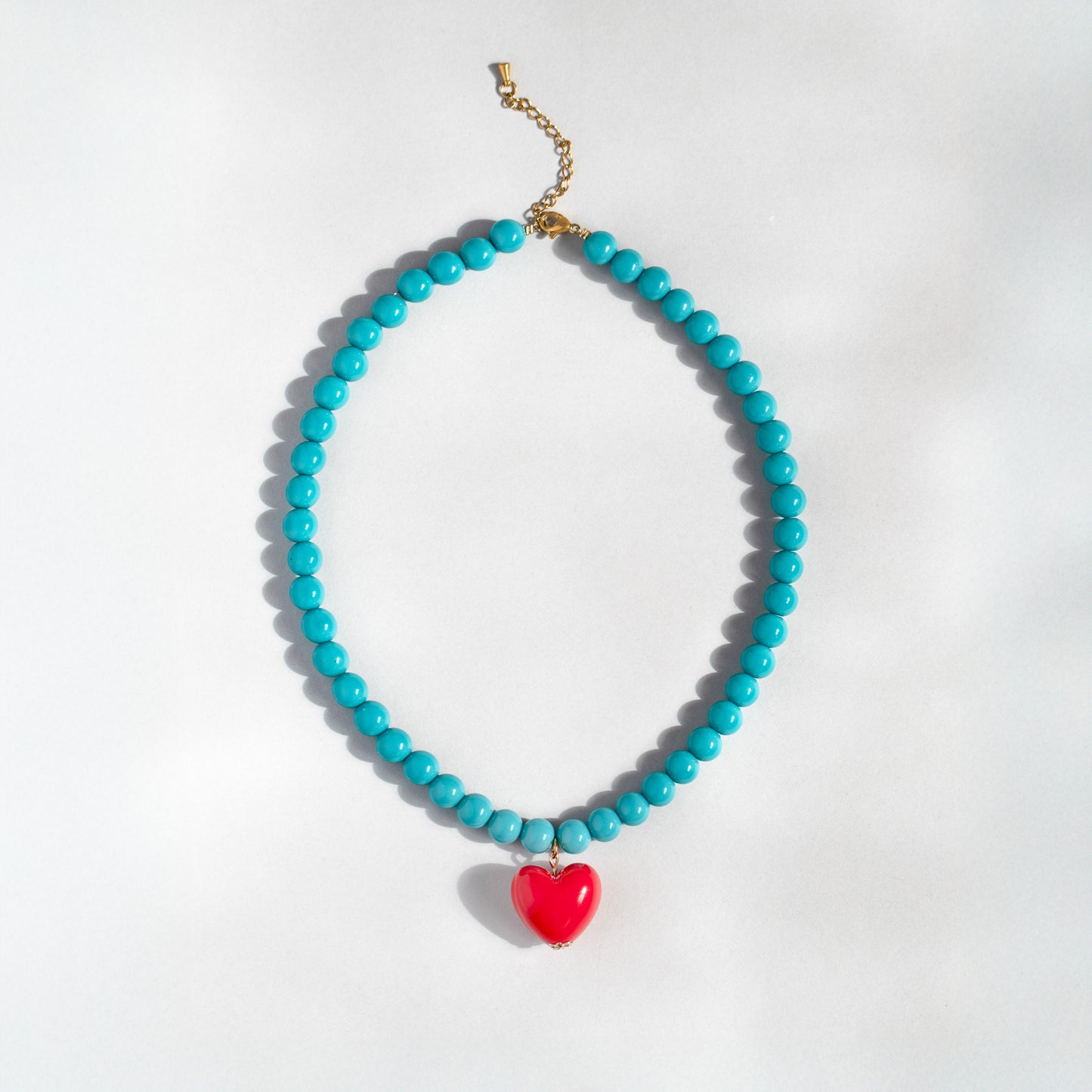 Turquoise Bead And Red Heart Necklace