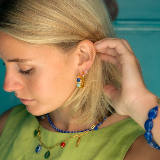 Non Tarnish Lapis Lazuli And Turquoise Hoop Earrings