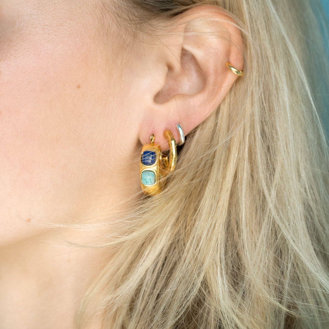 Non Tarnish Lapis Lazuli And Turquoise Hoop Earrings